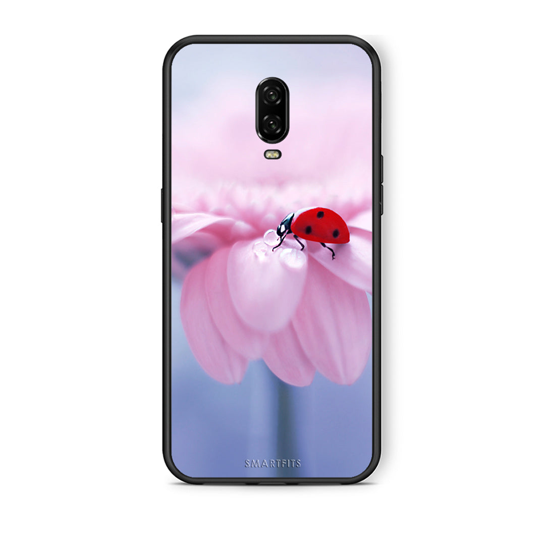 OnePlus 6T Ladybug Flower θήκη από τη Smartfits με σχέδιο στο πίσω μέρος και μαύρο περίβλημα | Smartphone case with colorful back and black bezels by Smartfits