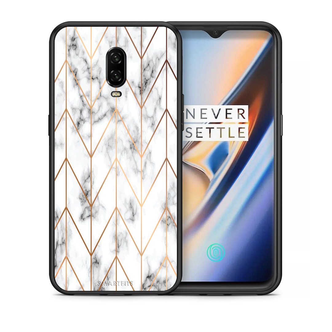 Θήκη OnePlus 6T Gold Geometric Marble από τη Smartfits με σχέδιο στο πίσω μέρος και μαύρο περίβλημα | OnePlus 6T Gold Geometric Marble case with colorful back and black bezels