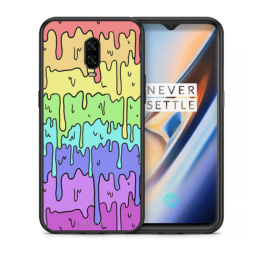 Θήκη OnePlus 6T Melting Rainbow από τη Smartfits με σχέδιο στο πίσω μέρος και μαύρο περίβλημα | OnePlus 6T Melting Rainbow case with colorful back and black bezels