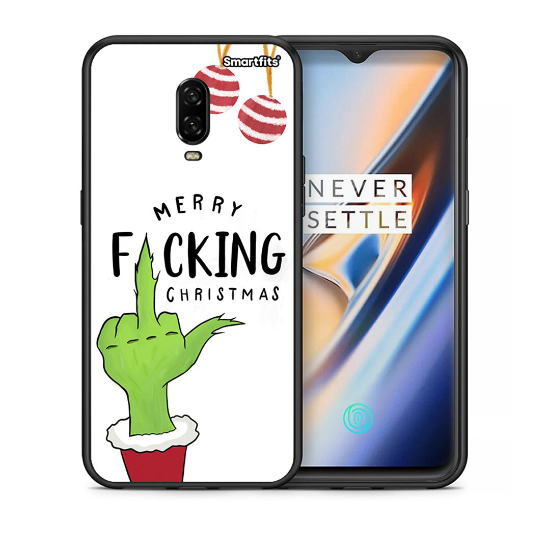 Θήκη OnePlus 6T Merry F Xmas από τη Smartfits με σχέδιο στο πίσω μέρος και μαύρο περίβλημα | OnePlus 6T Merry F Xmas case with colorful back and black bezels