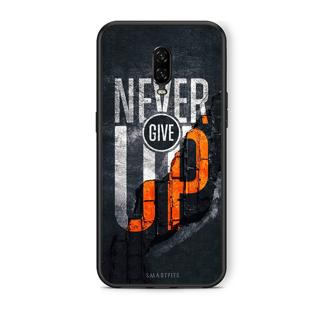 OnePlus 6T Never Give Up Θήκη Αγίου Βαλεντίνου από τη Smartfits με σχέδιο στο πίσω μέρος και μαύρο περίβλημα | Smartphone case with colorful back and black bezels by Smartfits