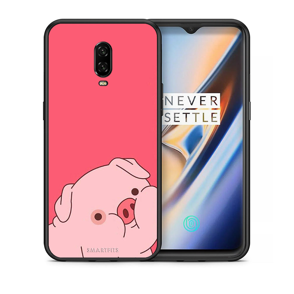 Θήκη Αγίου Βαλεντίνου OnePlus 6T Pig Love 1 από τη Smartfits με σχέδιο στο πίσω μέρος και μαύρο περίβλημα | OnePlus 6T Pig Love 1 case with colorful back and black bezels