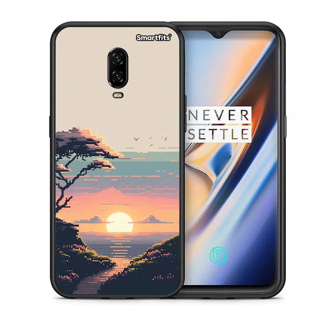 Θήκη OnePlus 6T Pixel Sunset από τη Smartfits με σχέδιο στο πίσω μέρος και μαύρο περίβλημα | OnePlus 6T Pixel Sunset case with colorful back and black bezels