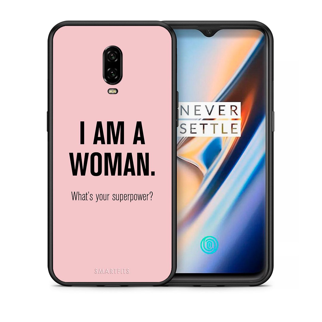 Θήκη OnePlus 6T Superpower Woman από τη Smartfits με σχέδιο στο πίσω μέρος και μαύρο περίβλημα | OnePlus 6T Superpower Woman case with colorful back and black bezels