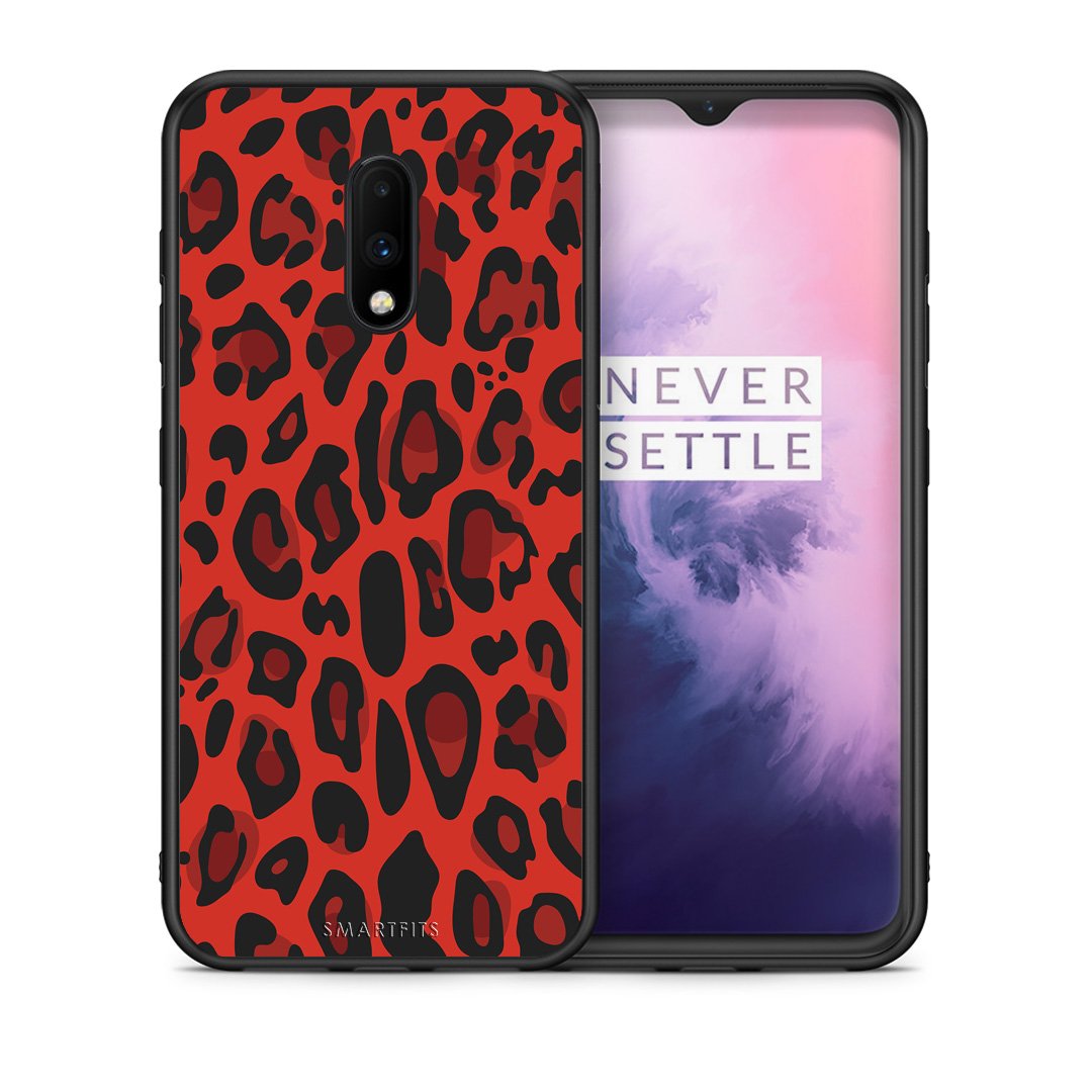 Θήκη OnePlus 7 Red Leopard Animal από τη Smartfits με σχέδιο στο πίσω μέρος και μαύρο περίβλημα | OnePlus 7 Red Leopard Animal case with colorful back and black bezels