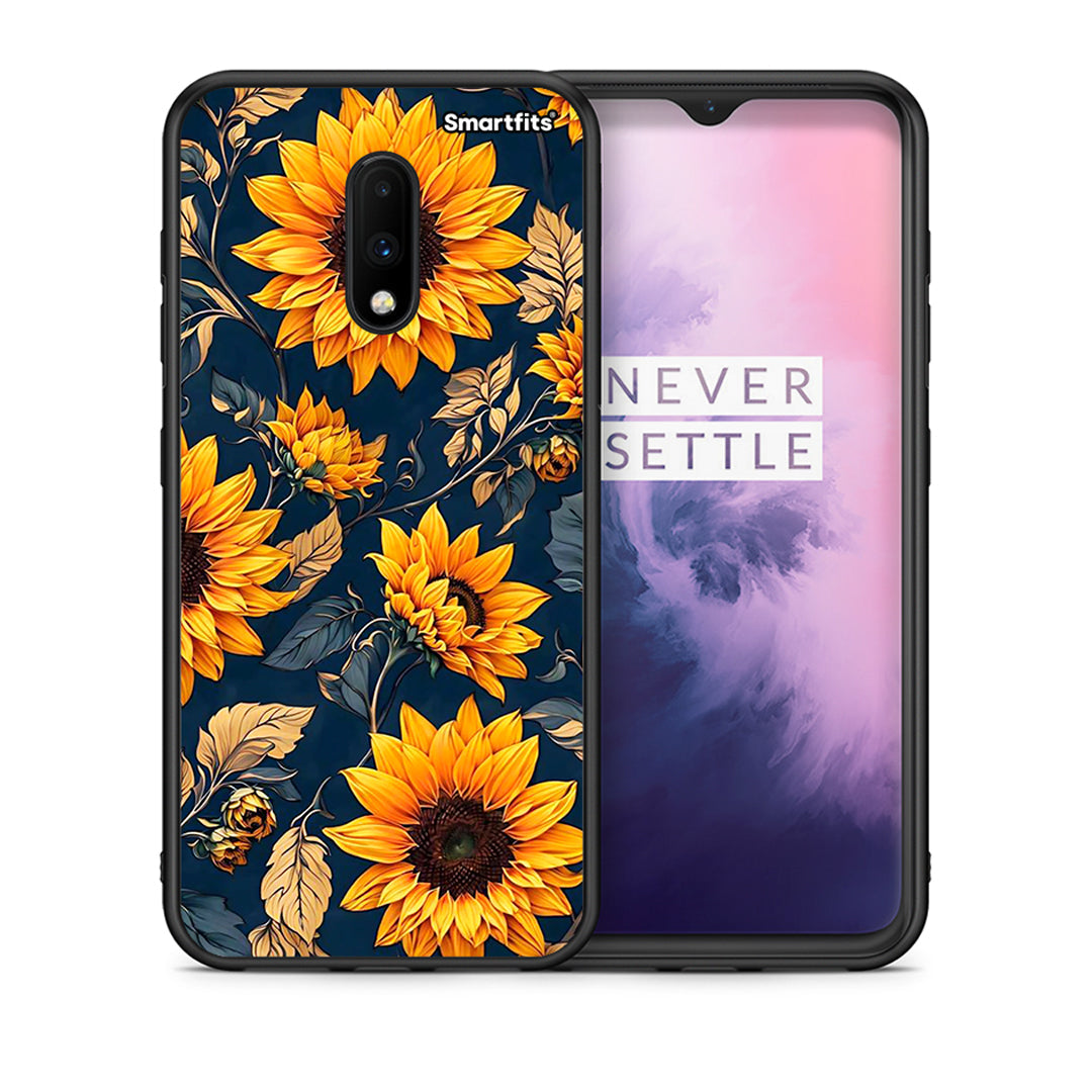 Θήκη OnePlus 7 Autumn Sunflowers από τη Smartfits με σχέδιο στο πίσω μέρος και μαύρο περίβλημα | OnePlus 7 Autumn Sunflowers case with colorful back and black bezels