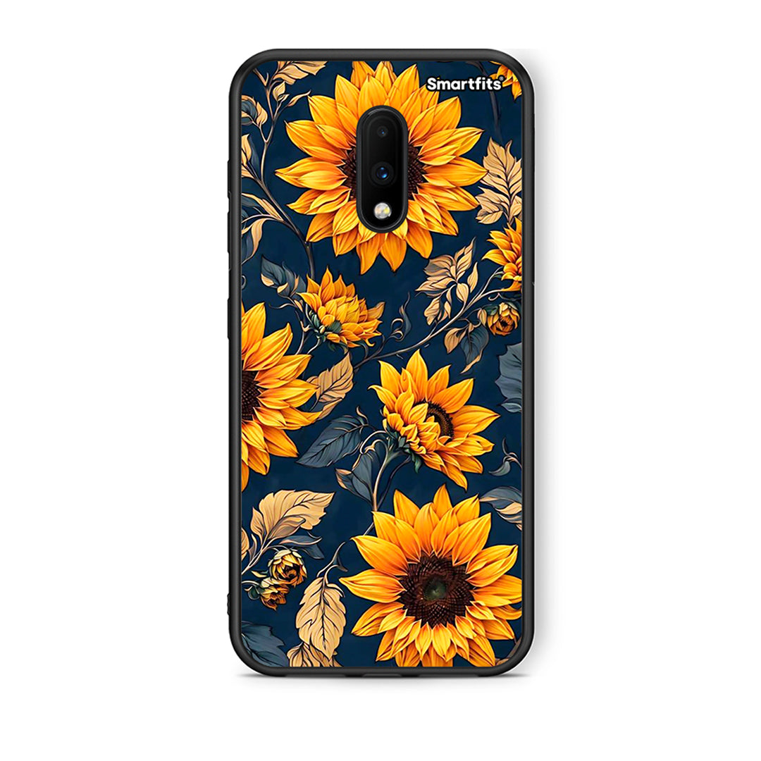 OnePlus 7 Autumn Sunflowers Θήκη από τη Smartfits με σχέδιο στο πίσω μέρος και μαύρο περίβλημα | Smartphone case with colorful back and black bezels by Smartfits