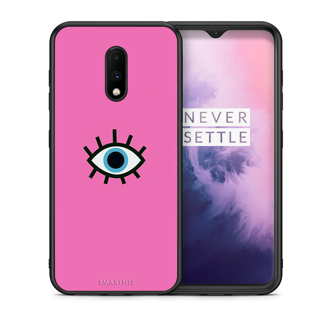 Θήκη OnePlus 7 Blue Eye Pink από τη Smartfits με σχέδιο στο πίσω μέρος και μαύρο περίβλημα | OnePlus 7 Blue Eye Pink case with colorful back and black bezels