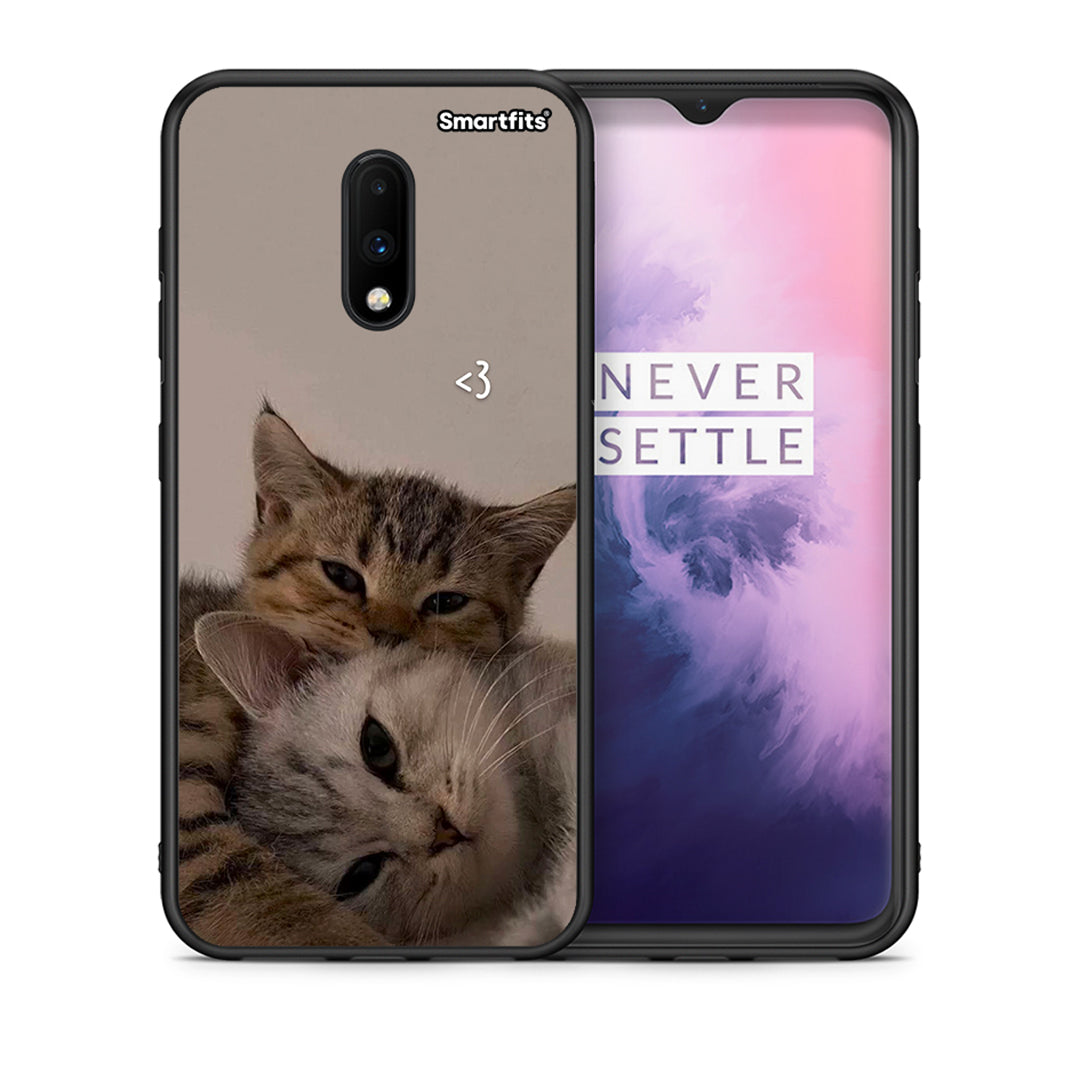 Θήκη OnePlus 7 Cats In Love από τη Smartfits με σχέδιο στο πίσω μέρος και μαύρο περίβλημα | OnePlus 7 Cats In Love case with colorful back and black bezels