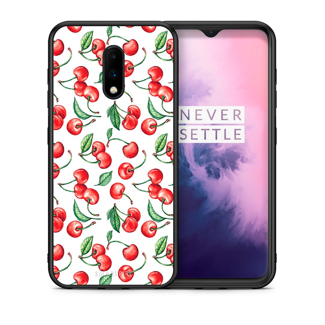 Θήκη OnePlus 7 Cherry Summer από τη Smartfits με σχέδιο στο πίσω μέρος και μαύρο περίβλημα | OnePlus 7 Cherry Summer case with colorful back and black bezels