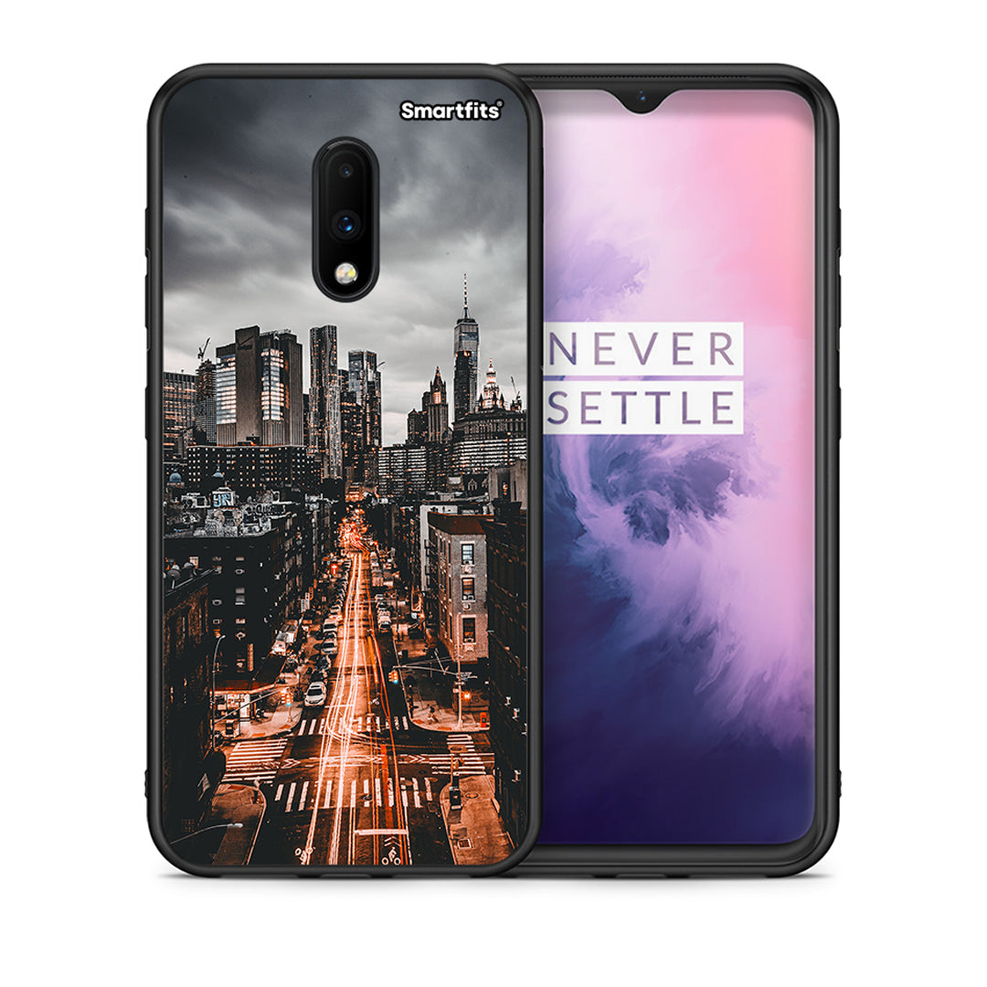 Θήκη OnePlus 7 City Lights από τη Smartfits με σχέδιο στο πίσω μέρος και μαύρο περίβλημα | OnePlus 7 City Lights case with colorful back and black bezels