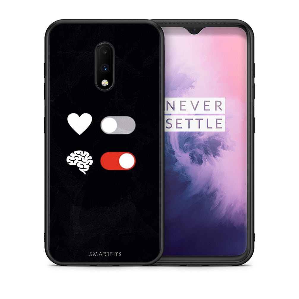 Θήκη Αγίου Βαλεντίνου OnePlus 7 Heart Vs Brain από τη Smartfits με σχέδιο στο πίσω μέρος και μαύρο περίβλημα | OnePlus 7 Heart Vs Brain case with colorful back and black bezels