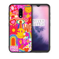 Thumbnail for Θήκη OnePlus 7 Hippie Love από τη Smartfits με σχέδιο στο πίσω μέρος και μαύρο περίβλημα | OnePlus 7 Hippie Love case with colorful back and black bezels