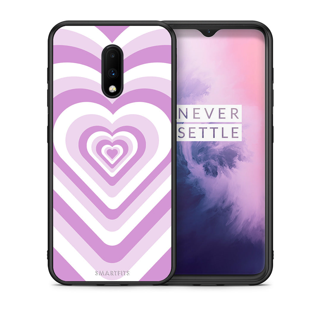 Θήκη OnePlus 7 Lilac Hearts από τη Smartfits με σχέδιο στο πίσω μέρος και μαύρο περίβλημα | OnePlus 7 Lilac Hearts case with colorful back and black bezels