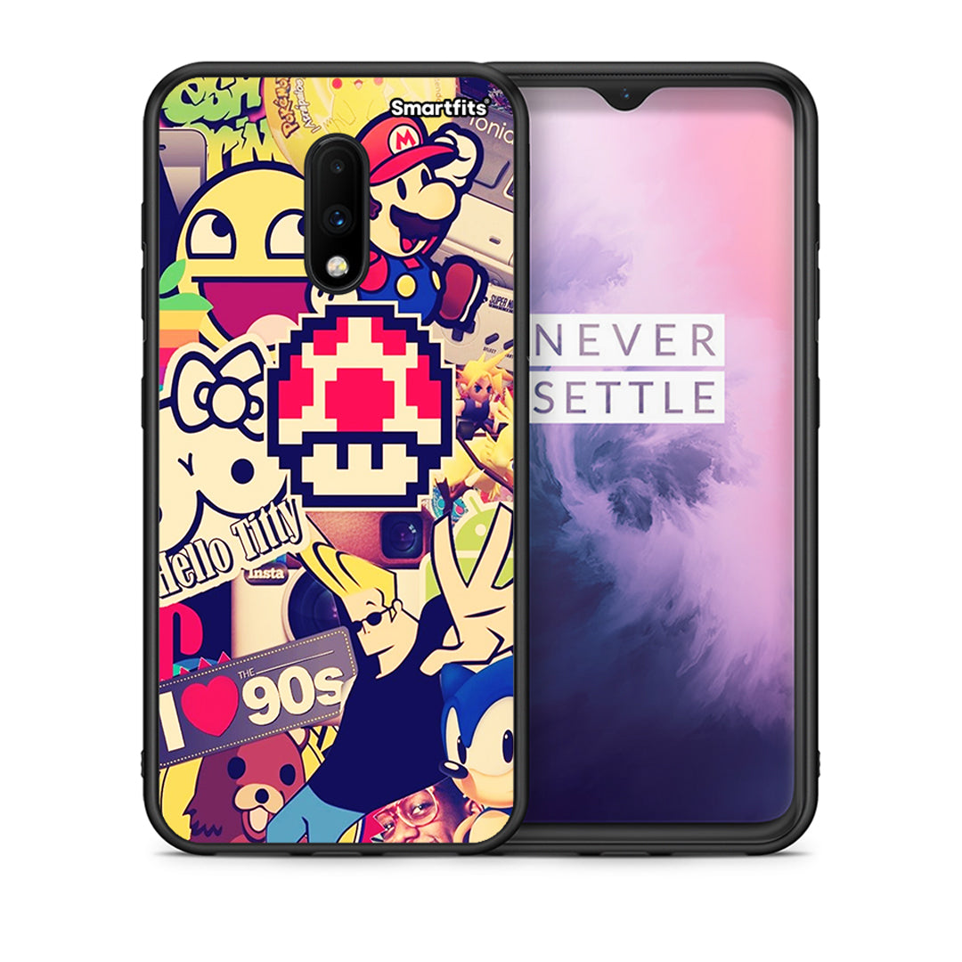 Θήκη OnePlus 7 Love The 90s από τη Smartfits με σχέδιο στο πίσω μέρος και μαύρο περίβλημα | OnePlus 7 Love The 90s case with colorful back and black bezels