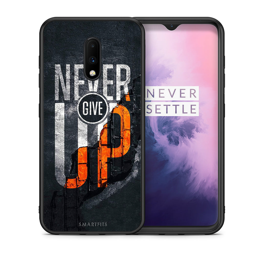 Θήκη Αγίου Βαλεντίνου OnePlus 7 Never Give Up από τη Smartfits με σχέδιο στο πίσω μέρος και μαύρο περίβλημα | OnePlus 7 Never Give Up case with colorful back and black bezels