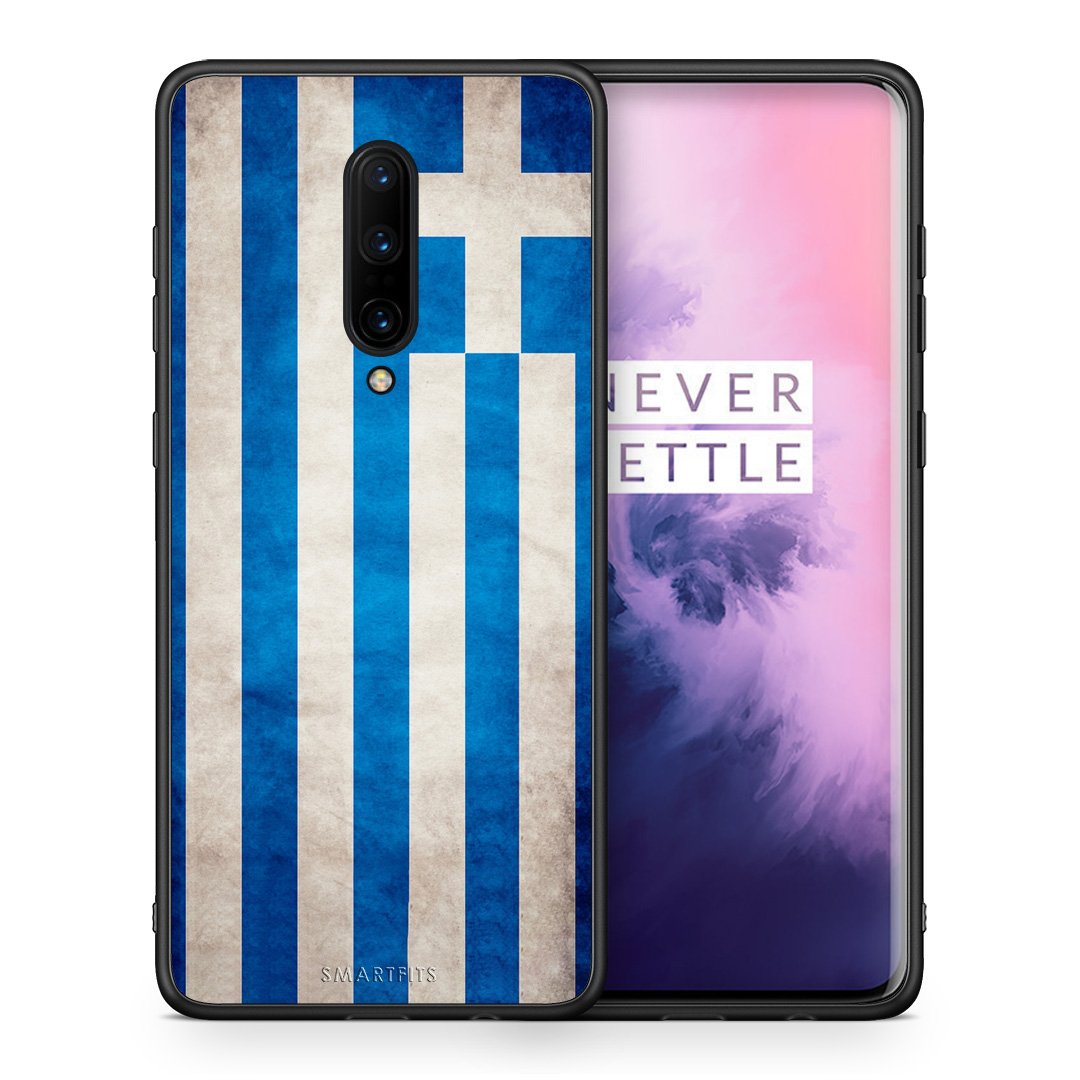 Θήκη OnePlus 7 Pro Greek Flag από τη Smartfits με σχέδιο στο πίσω μέρος και μαύρο περίβλημα | OnePlus 7 Pro Greek Flag case with colorful back and black bezels