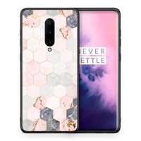 Thumbnail for Θήκη OnePlus 7 Pro Hexagon Pink Marble από τη Smartfits με σχέδιο στο πίσω μέρος και μαύρο περίβλημα | OnePlus 7 Pro Hexagon Pink Marble case with colorful back and black bezels