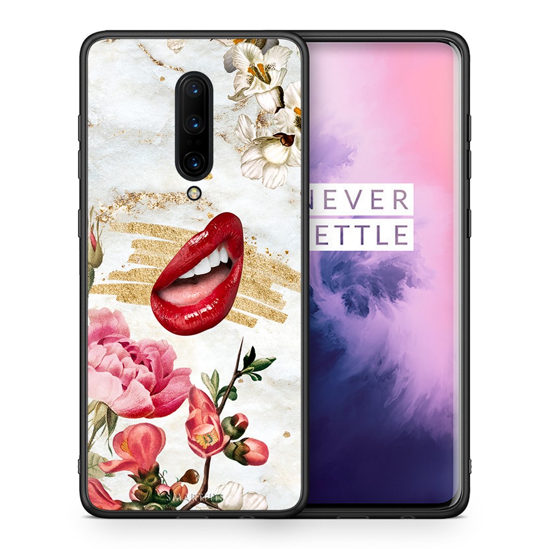 Θήκη OnePlus 7 Pro Red Lips από τη Smartfits με σχέδιο στο πίσω μέρος και μαύρο περίβλημα | OnePlus 7 Pro Red Lips case with colorful back and black bezels