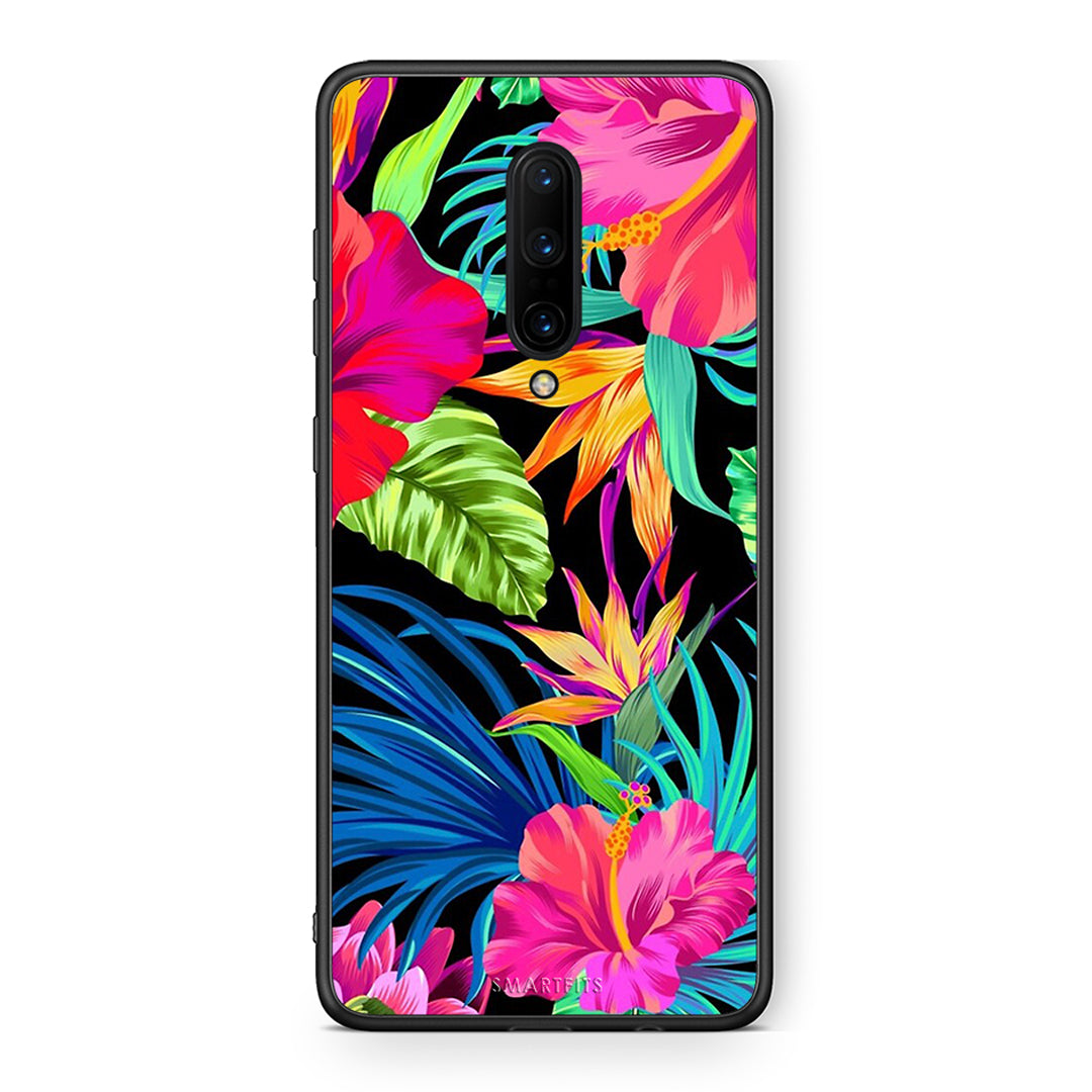 OnePlus 7 Pro Tropical Flowers θήκη από τη Smartfits με σχέδιο στο πίσω μέρος και μαύρο περίβλημα | Smartphone case with colorful back and black bezels by Smartfits