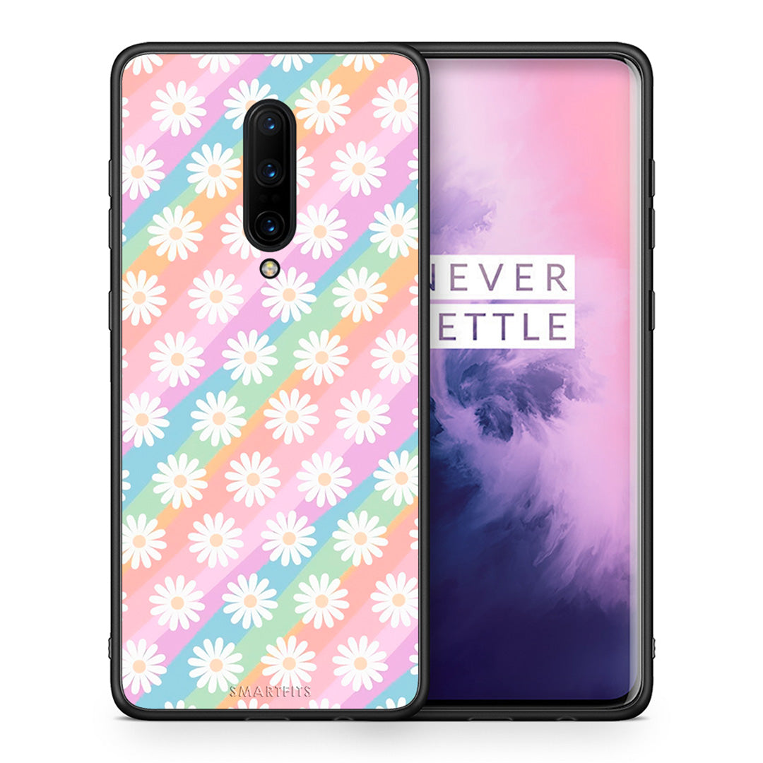 Θήκη OnePlus 7 Pro White Daisies από τη Smartfits με σχέδιο στο πίσω μέρος και μαύρο περίβλημα | OnePlus 7 Pro White Daisies case with colorful back and black bezels