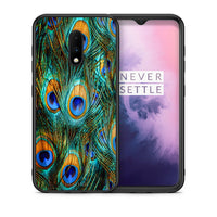 Thumbnail for Θήκη OnePlus 7 Real Peacock Feathers από τη Smartfits με σχέδιο στο πίσω μέρος και μαύρο περίβλημα | OnePlus 7 Real Peacock Feathers case with colorful back and black bezels