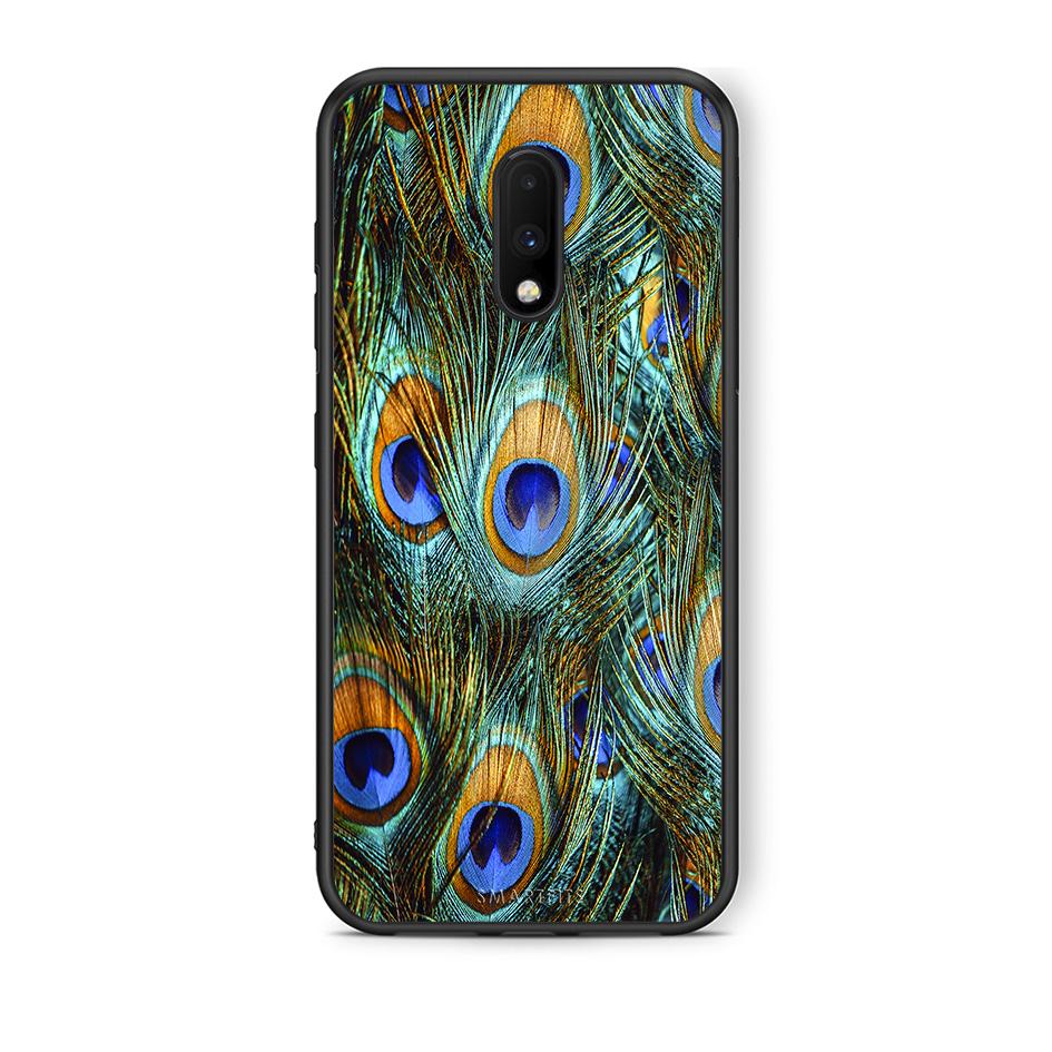 OnePlus 7 Real Peacock Feathers θήκη από τη Smartfits με σχέδιο στο πίσω μέρος και μαύρο περίβλημα | Smartphone case with colorful back and black bezels by Smartfits