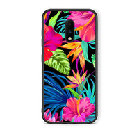 Thumbnail for OnePlus 7 Tropical Flowers θήκη από τη Smartfits με σχέδιο στο πίσω μέρος και μαύρο περίβλημα | Smartphone case with colorful back and black bezels by Smartfits