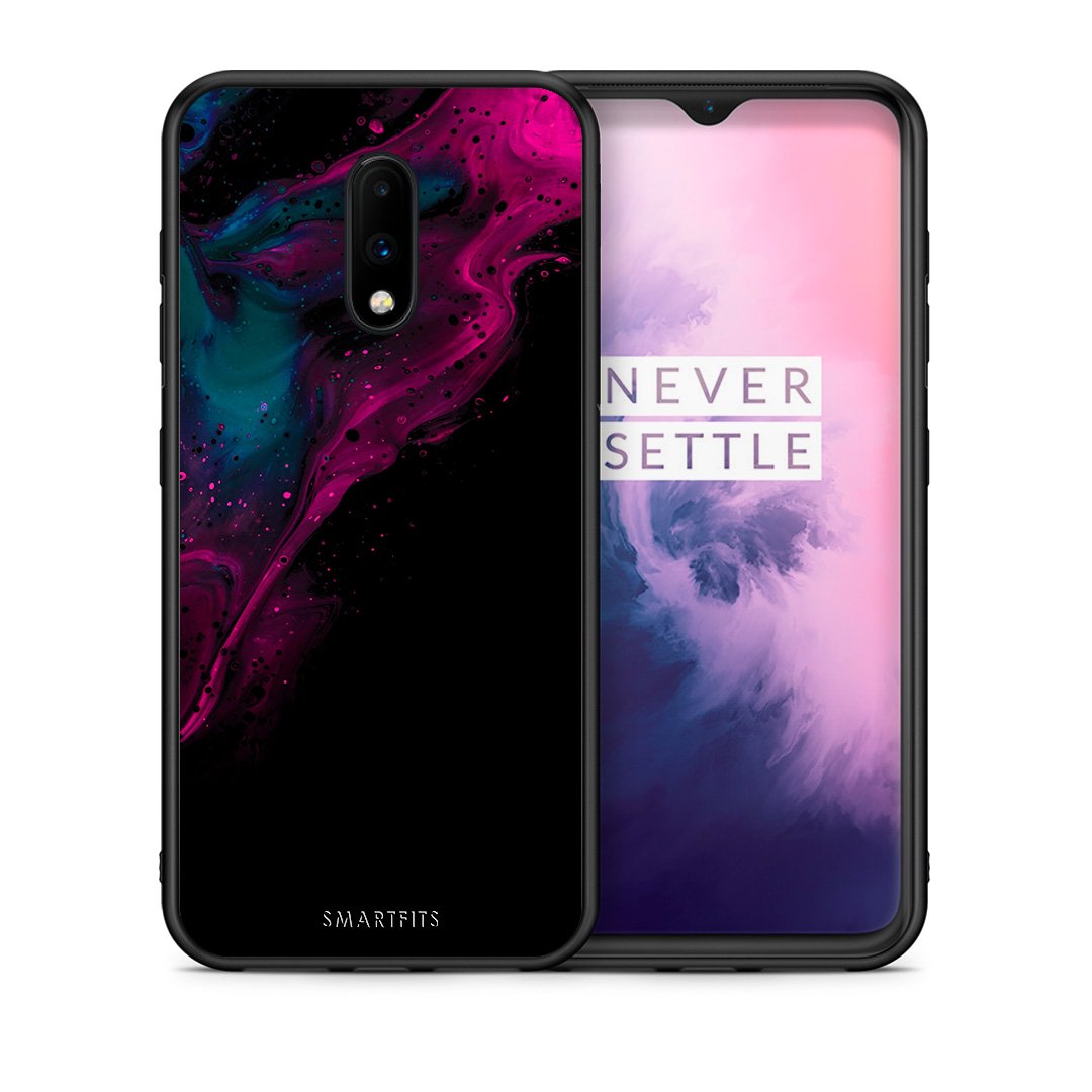 Θήκη OnePlus 7 Pink Black Watercolor από τη Smartfits με σχέδιο στο πίσω μέρος και μαύρο περίβλημα | OnePlus 7 Pink Black Watercolor case with colorful back and black bezels