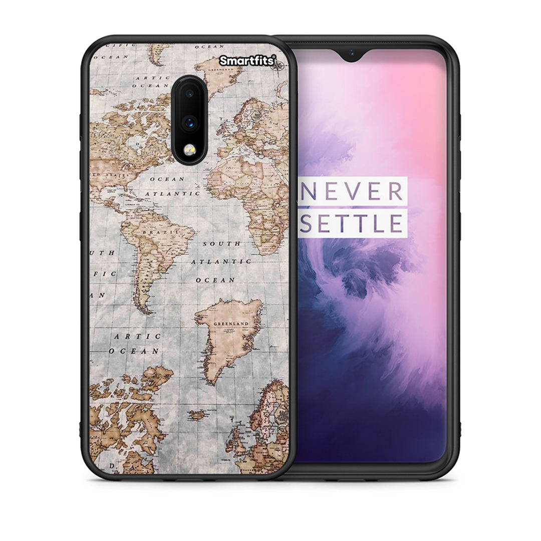 Θήκη OnePlus 7 World Map από τη Smartfits με σχέδιο στο πίσω μέρος και μαύρο περίβλημα | OnePlus 7 World Map case with colorful back and black bezels