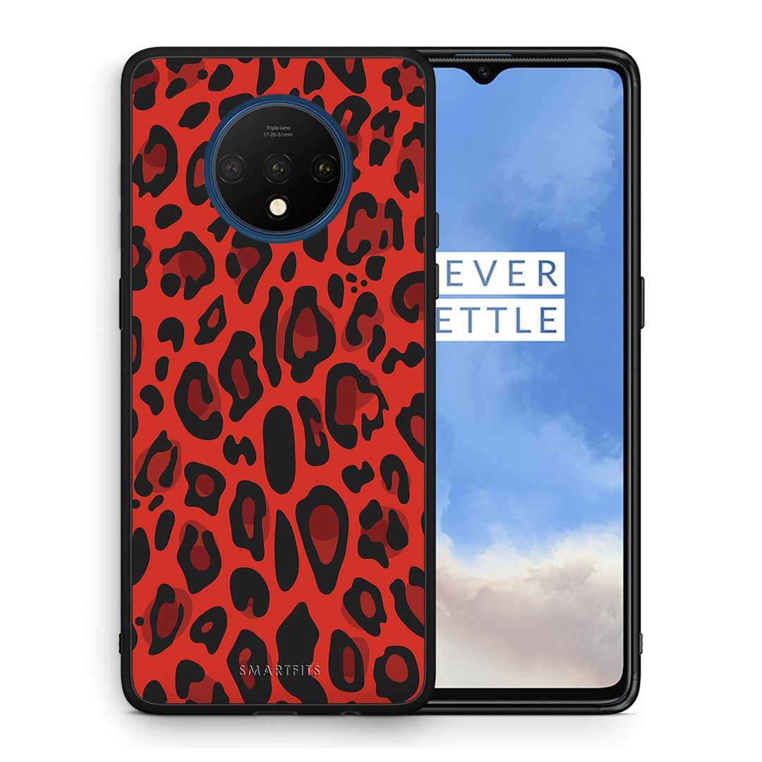 Θήκη OnePlus 7T Red Leopard Animal από τη Smartfits με σχέδιο στο πίσω μέρος και μαύρο περίβλημα | OnePlus 7T Red Leopard Animal case with colorful back and black bezels