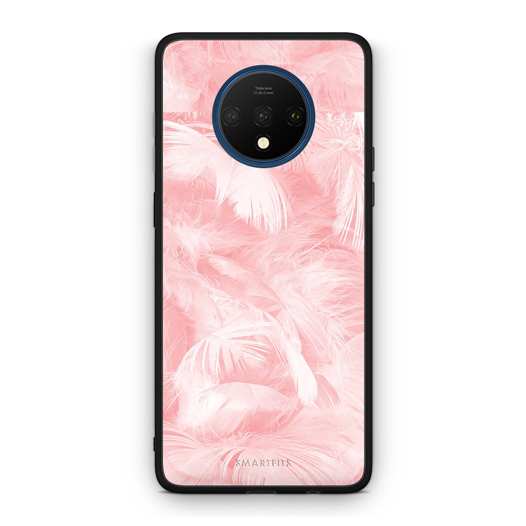 33 - OnePlus 7T  Pink Feather Boho case, cover, bumper