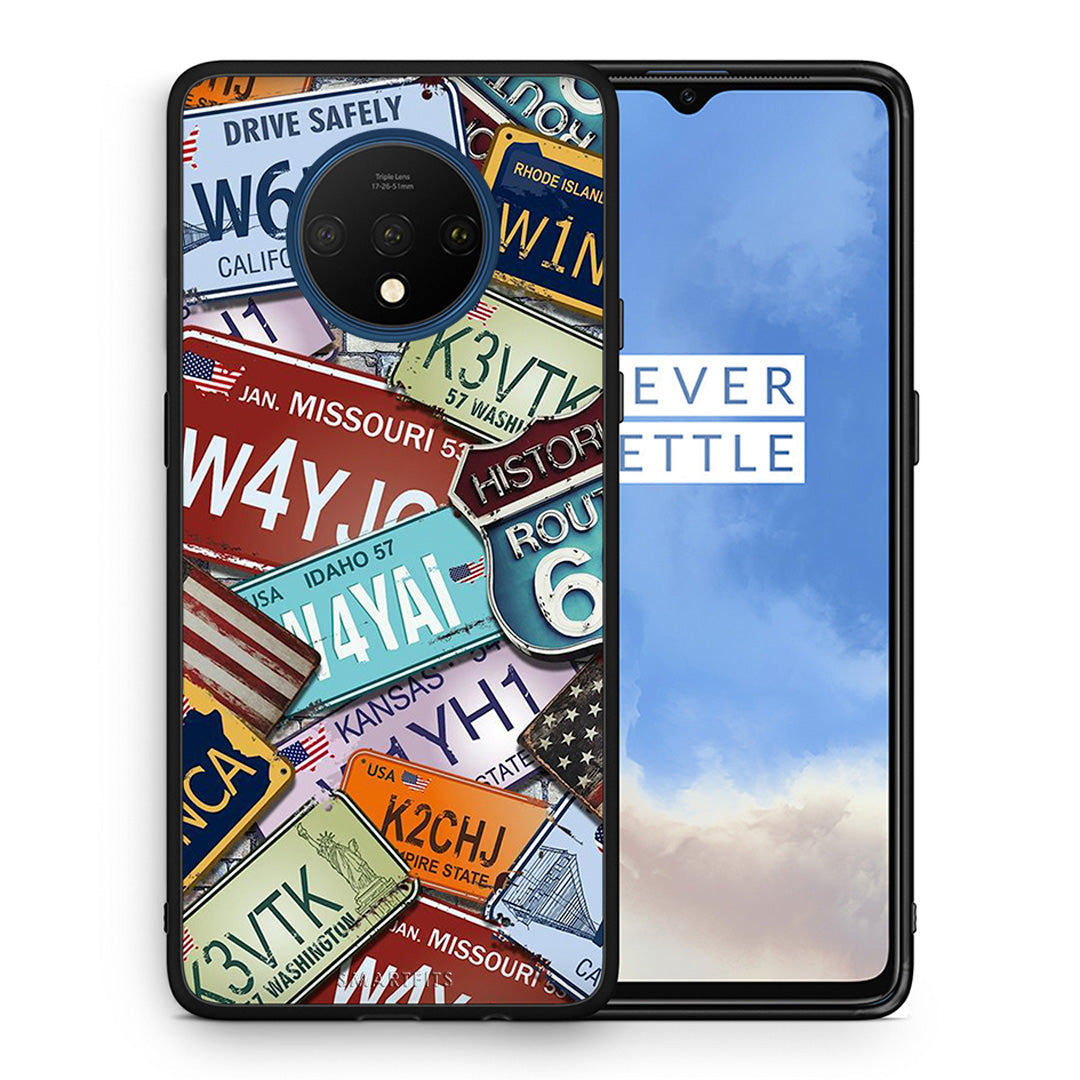 Θήκη OnePlus 7T Car Plates από τη Smartfits με σχέδιο στο πίσω μέρος και μαύρο περίβλημα | OnePlus 7T Car Plates case with colorful back and black bezels