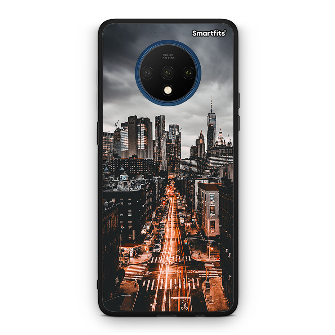 OnePlus 7T City Lights θήκη από τη Smartfits με σχέδιο στο πίσω μέρος και μαύρο περίβλημα | Smartphone case with colorful back and black bezels by Smartfits