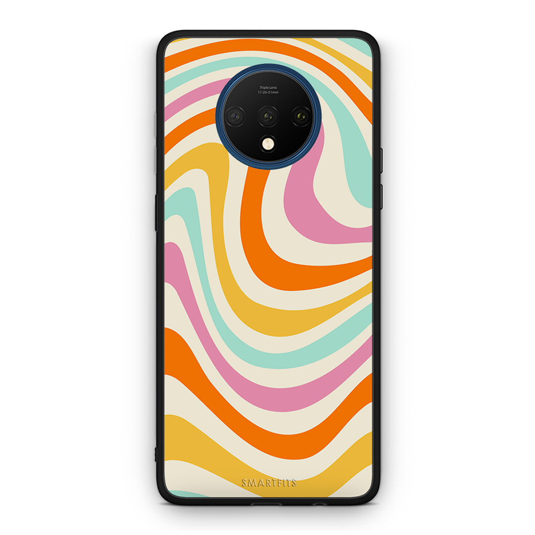OnePlus 7T Colourful Waves θήκη από τη Smartfits με σχέδιο στο πίσω μέρος και μαύρο περίβλημα | Smartphone case with colorful back and black bezels by Smartfits