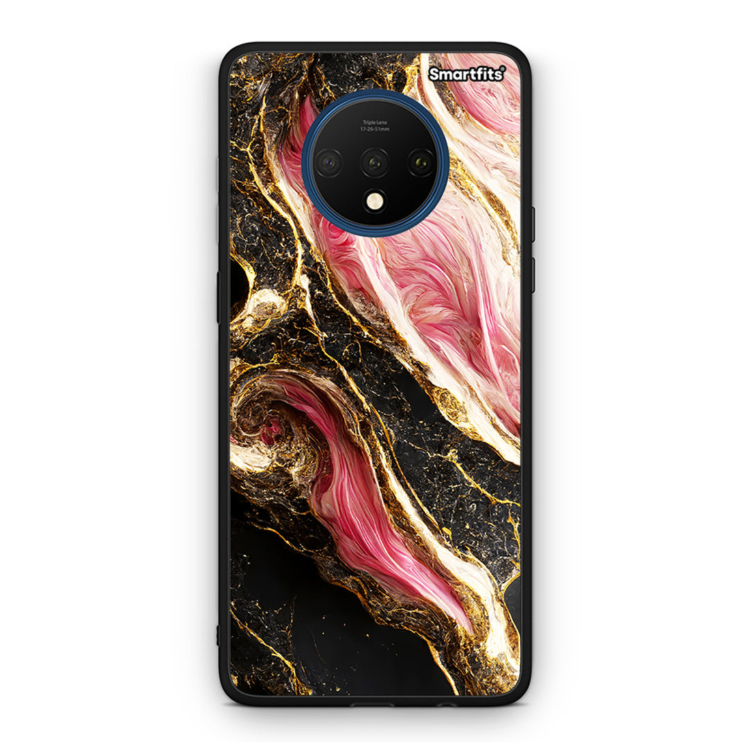 OnePlus 7T Glamorous Pink Marble θήκη από τη Smartfits με σχέδιο στο πίσω μέρος και μαύρο περίβλημα | Smartphone case with colorful back and black bezels by Smartfits