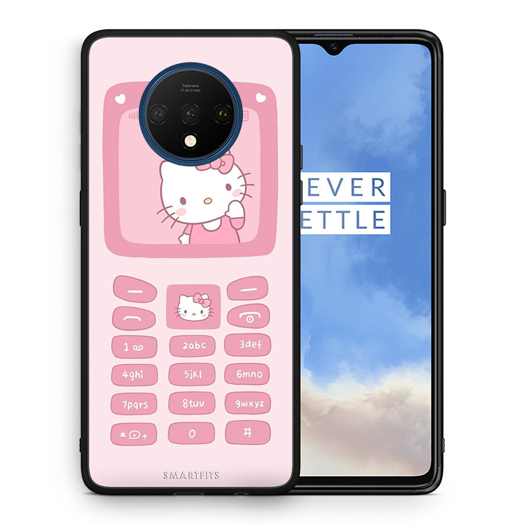 Θήκη Αγίου Βαλεντίνου OnePlus 7T Hello Kitten από τη Smartfits με σχέδιο στο πίσω μέρος και μαύρο περίβλημα | OnePlus 7T Hello Kitten case with colorful back and black bezels