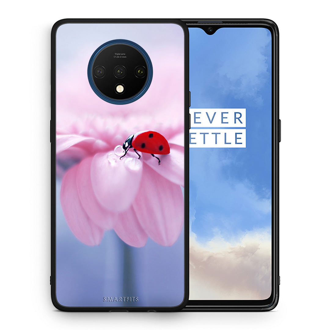 Θήκη OnePlus 7T Ladybug Flower από τη Smartfits με σχέδιο στο πίσω μέρος και μαύρο περίβλημα | OnePlus 7T Ladybug Flower case with colorful back and black bezels