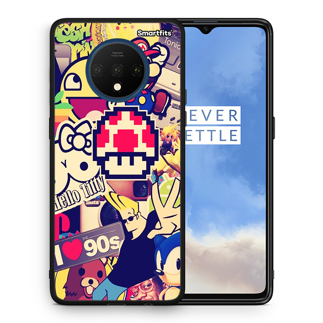 Θήκη OnePlus 7T Love The 90s από τη Smartfits με σχέδιο στο πίσω μέρος και μαύρο περίβλημα | OnePlus 7T Love The 90s case with colorful back and black bezels