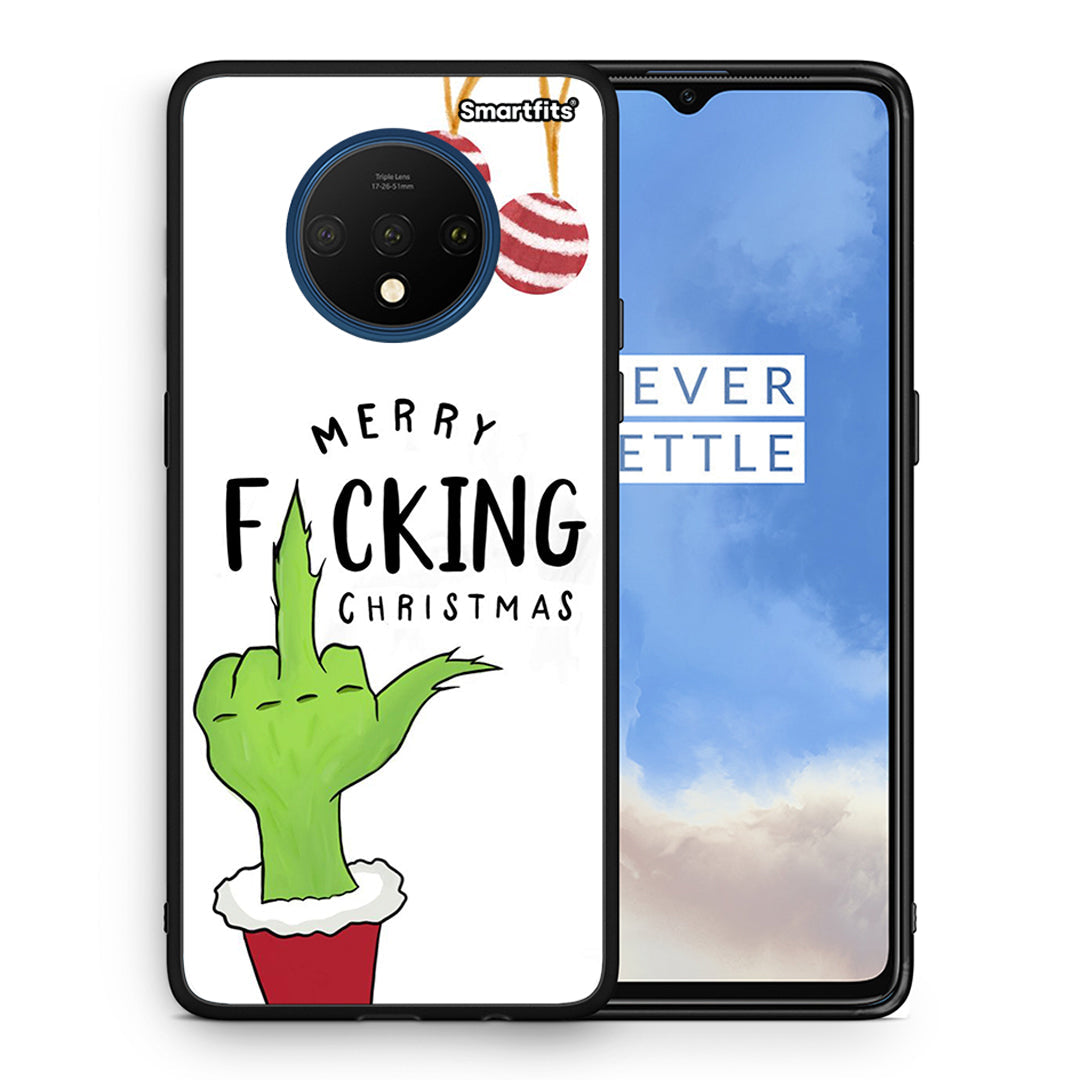 Θήκη OnePlus 7T Merry F Xmas από τη Smartfits με σχέδιο στο πίσω μέρος και μαύρο περίβλημα | OnePlus 7T Merry F Xmas case with colorful back and black bezels