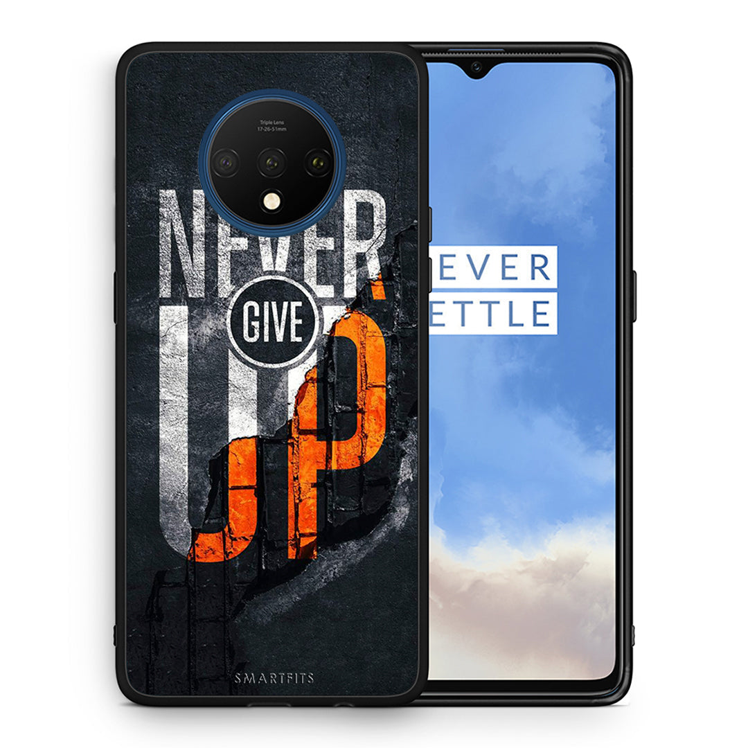 Θήκη Αγίου Βαλεντίνου OnePlus 7T Never Give Up από τη Smartfits με σχέδιο στο πίσω μέρος και μαύρο περίβλημα | OnePlus 7T Never Give Up case with colorful back and black bezels