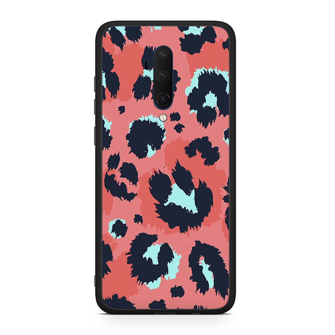 OnePlus 7T Pro Pink Leopard Animal θήκη από τη Smartfits με σχέδιο στο πίσω μέρος και μαύρο περίβλημα | Smartphone case with colorful back and black bezels by Smartfits