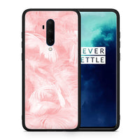 Thumbnail for Θήκη OnePlus 7T Pro Pink Feather Boho από τη Smartfits με σχέδιο στο πίσω μέρος και μαύρο περίβλημα | OnePlus 7T Pro Pink Feather Boho case with colorful back and black bezels