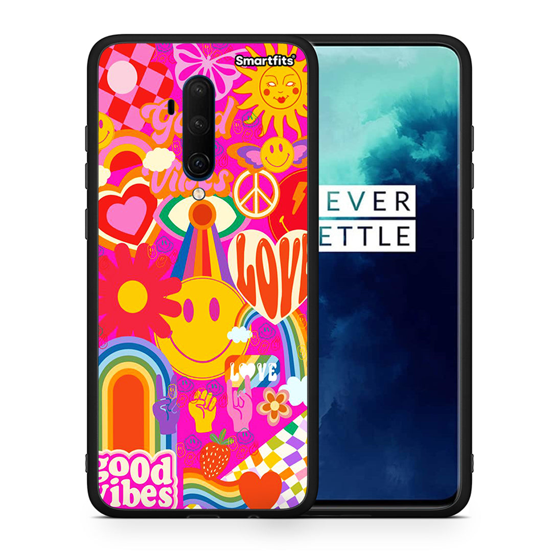 Θήκη OnePlus 7T Pro Hippie Love από τη Smartfits με σχέδιο στο πίσω μέρος και μαύρο περίβλημα | OnePlus 7T Pro Hippie Love case with colorful back and black bezels