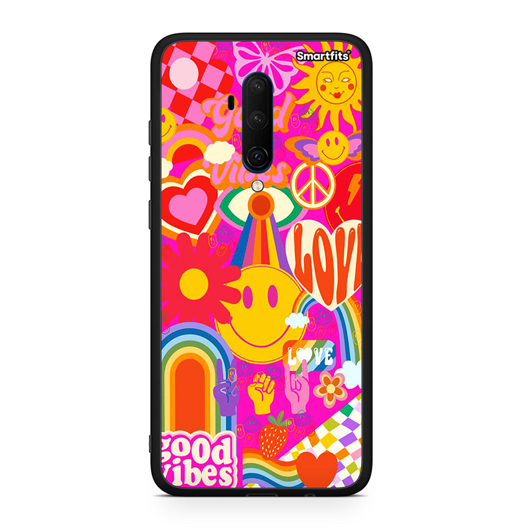 OnePlus 7T Pro Hippie Love θήκη από τη Smartfits με σχέδιο στο πίσω μέρος και μαύρο περίβλημα | Smartphone case with colorful back and black bezels by Smartfits