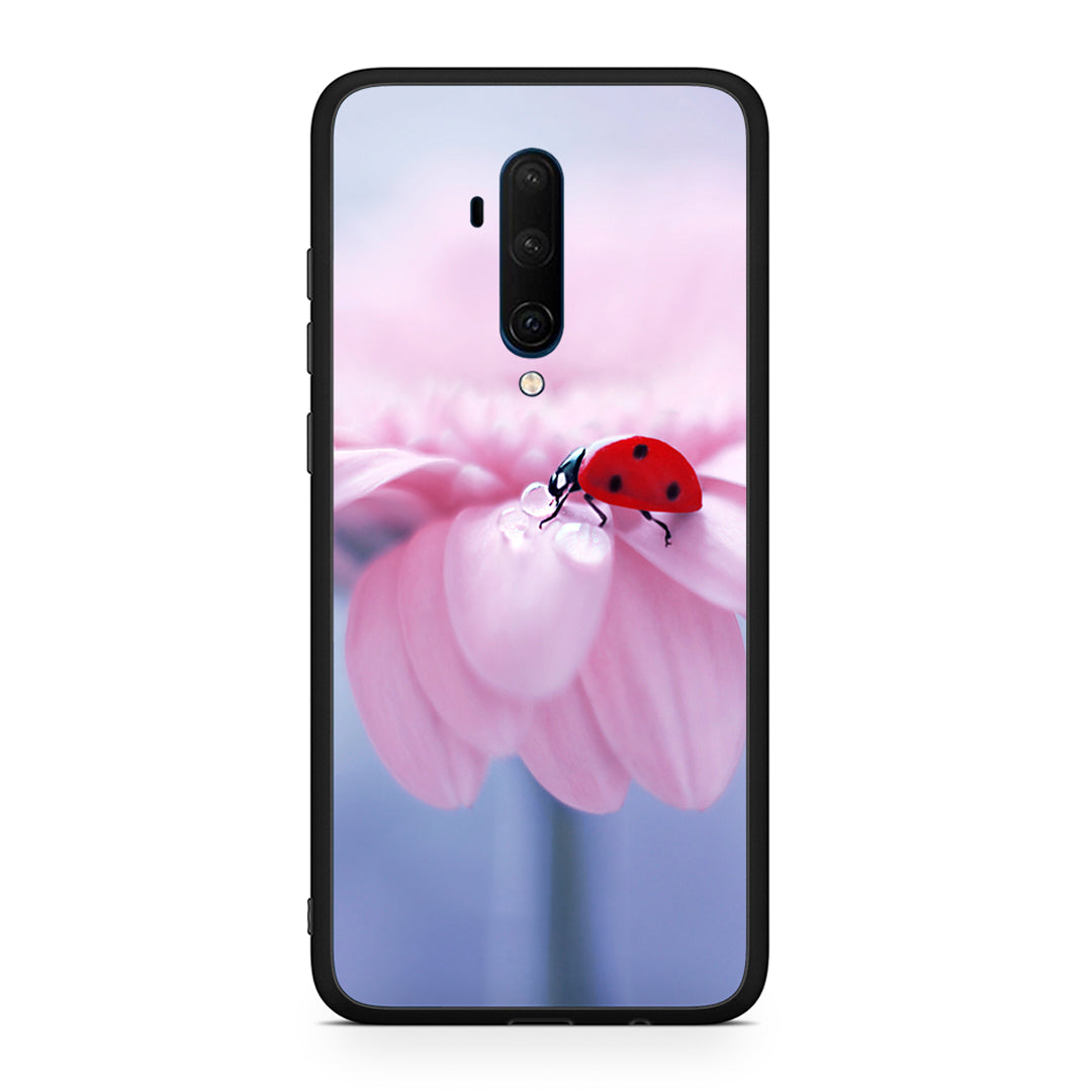 OnePlus 7T Pro Ladybug Flower θήκη από τη Smartfits με σχέδιο στο πίσω μέρος και μαύρο περίβλημα | Smartphone case with colorful back and black bezels by Smartfits