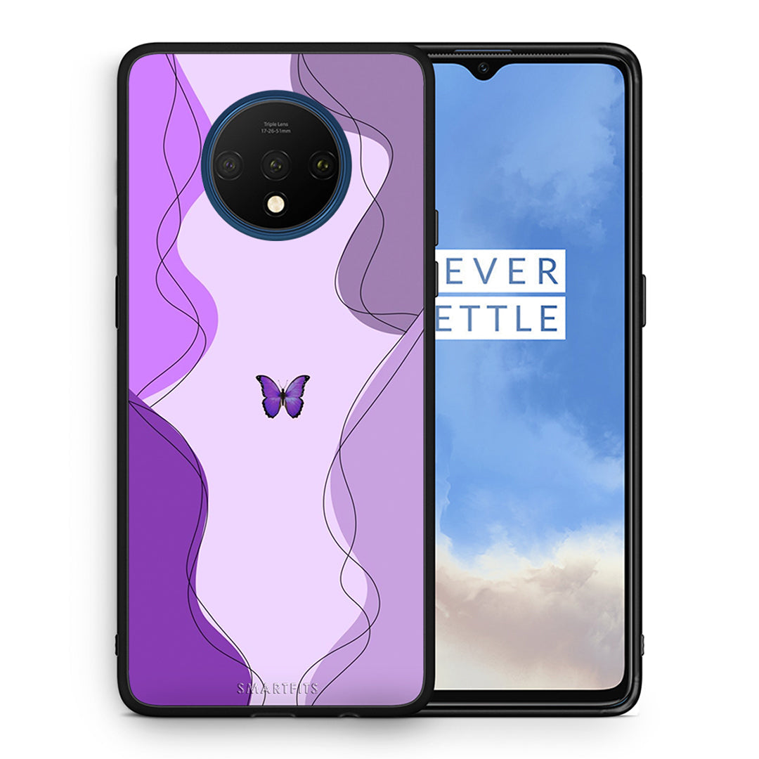 Θήκη Αγίου Βαλεντίνου OnePlus 7T Purple Mariposa από τη Smartfits με σχέδιο στο πίσω μέρος και μαύρο περίβλημα | OnePlus 7T Purple Mariposa case with colorful back and black bezels