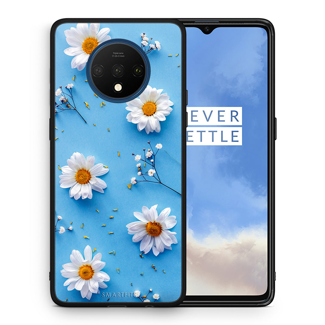 Θήκη OnePlus 7T Real Daisies από τη Smartfits με σχέδιο στο πίσω μέρος και μαύρο περίβλημα | OnePlus 7T Real Daisies case with colorful back and black bezels