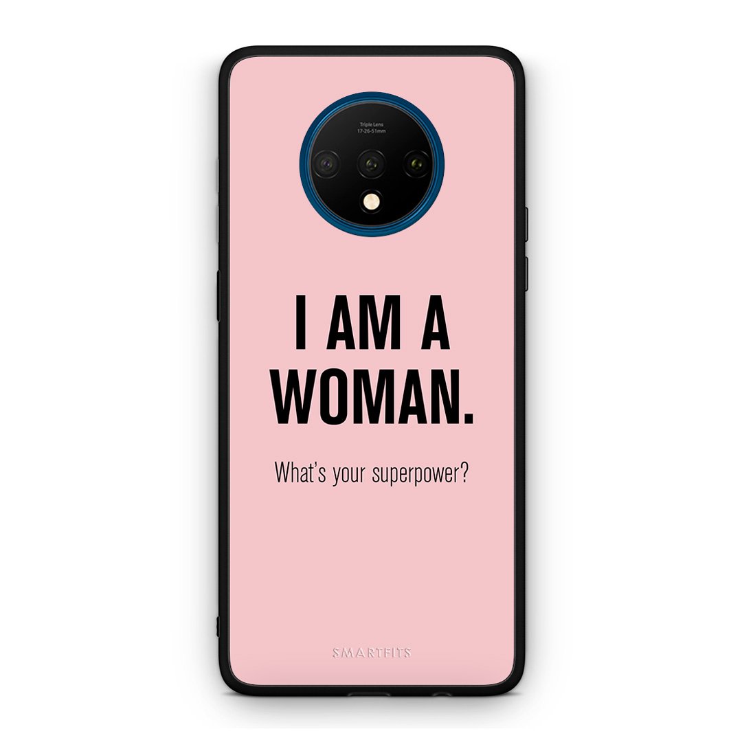 OnePlus 7T Superpower Woman θήκη από τη Smartfits με σχέδιο στο πίσω μέρος και μαύρο περίβλημα | Smartphone case with colorful back and black bezels by Smartfits