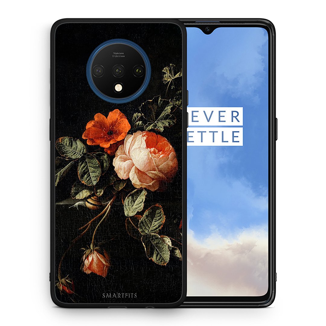 Θήκη OnePlus 7T Vintage Roses από τη Smartfits με σχέδιο στο πίσω μέρος και μαύρο περίβλημα | OnePlus 7T Vintage Roses case with colorful back and black bezels